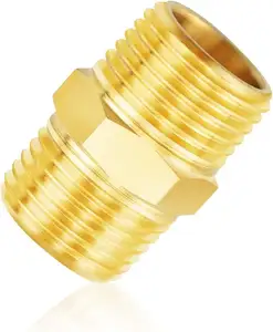 Brass Pipe Fitting Hex Nipple Hose Connector 150psi Heavy Duty Adapte Double Male Thread Coupling Hexagonal Pipe Coupler