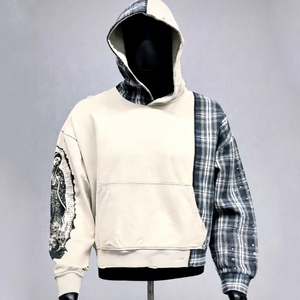 Custom Design Embroidered Pullover Patchwork <b>Terry</b> Plaid Distressed Rhinestone Eco-Friendly Streetwear Graphic Boxy Heavyweight - Product Image 1