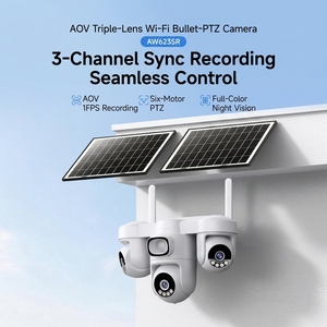 Caméra WiFi extérieure AW623SR, caméra de sécurité PTZ à 3 objectifs avec vision nocturne couleur, alarme intelligente et contrôle à distance via application - Product Image 2