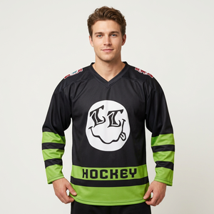 Camiseta de Hockey sobre Hielo Personalizada Sublimada 100% Poliéster de Secado Rápido Transpirable con Cuello en V y Manga Larga - Product Image 1