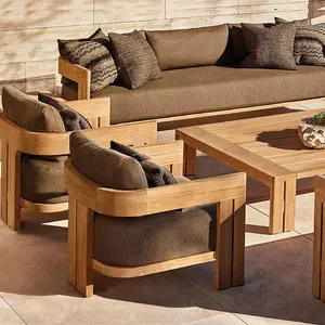 ATUNUS Modern Court Park Villa Hotel Garden Sofa Set Outdoor Furniture Teak Wood Sectional Sofa For Patio