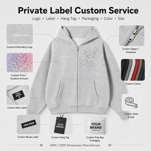 Sudadera con capucha para hombre personalizada, con cremallera, estampado de leopardo teñido liso, logo bordado con efecto desgastado, corte holgado y extragrande, de algodón pesado de 345 g/m² - Product Image 2
