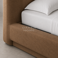 OAKEN Schlafzimmer Neues Design Massivholz-Stoffbett Minimalistisches Breites Kopfteil Maßgefertigte Größe Wohnmöbel Schlafzimmermöbel