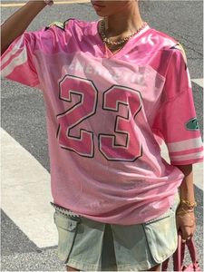 Magliette Oversize da <span class=keywords><strong>Donna</strong></span> Stile Y2K Estivo in Jersey Anti-Pilling con <span class=keywords><strong>Mezza</strong></span> <span class=keywords><strong>Manica</strong></span>, Stampa Grafica Numerica e Logo, in Poliestere Morbido - Product Image 2