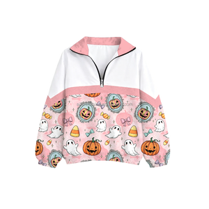 Sudadera de Halloween para niñas con estampado de calavera y lazo, manga con bloques de color, jersey informal para uso diario, pedido al por mayor - Product Image 4