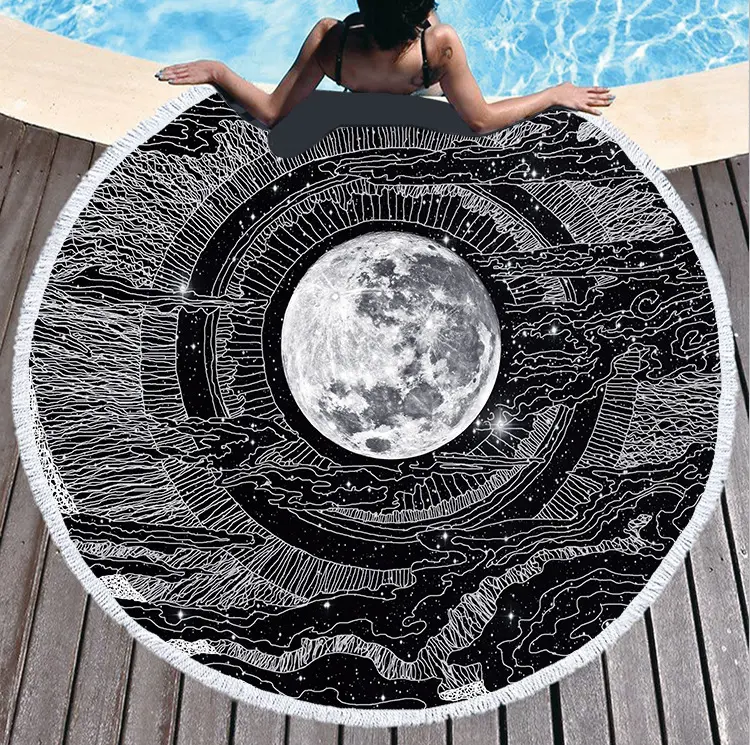 Microfiber Round Bath Towels Bohemia Moon Printed Large Round Beach Towel Blanket