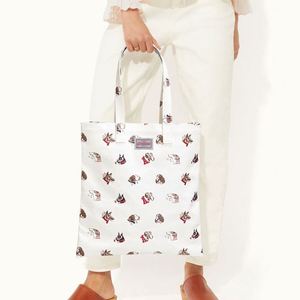 Cartoon Dog Print <b>Canvas</b> <b>Tote</b> <b>Bag</b> <b>Large</b> Size Daily Shopping <b>Bag</b> Hand Length Handle British Style Cute Commute <b>Bag</b> - Product Image 5