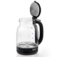 Bouilloire électrique en verre transparent RAF R.7200, 1500W, chauffe-eau rapide, capacité de 2,0L, base rotative à 360 degrés, utilisation domestique