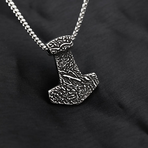 yunnique <b>Titanium</b> Steel Viking Thor Hammer Pendant Stainless Steel Necklace Men's Jewelry Gift Fashion Accessory - Product Image 2