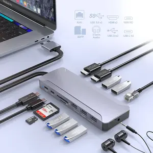MacBook Pro תחנת עגינה כפולה צג Multiport USB C Hub Dock Dongle USB הכפול C מתאם עבור MacBook Pro אוויר mac