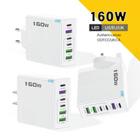 Chargeur mural USB 160W 6 ports PD QC3.0 Type-C avec prises US EU UK Chargeur rapide en matériau GAN