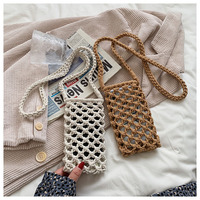 Bolso de Mano Tejido a Crochet Hecho a Mano al por Mayor, Bolso de Hombro Pequeño Cuadrado de Macramé para Vacaciones en la Playa