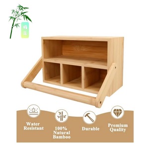 Organizador de cubiertos de bambú con compartimentos y asa para almacenamiento en la encimera de la cocina, caja ecológica para escritorio - Product Image 4