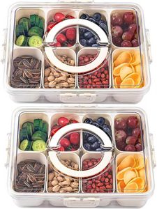 Boîte à Snacks avec Couvercle, <span class=keywords><strong>Plateau</strong></span> de Service Divisé avec Poignée, Contenants pour Snacks, Noix et Plats de Fête - Product Image 1