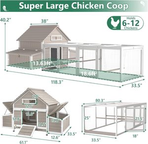 โรงเรือนเลี้ยงไก่ขนาดใหญ่ ปลอดภัย กว้างขวาง สำหรับไก่ 6-8 ตัว พร้อมกล่องวางไข่ 6 กล่อง บ้านไก่ไม้กลางแจ้ง หลังคาเข้าถึงได้ด้านบน ป้องกันสภาพอากาศ - Product Image 2
