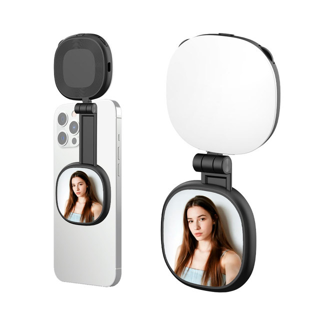 CYKE Magnetic Selfie Light Compatible with MagSafe iPhone Folding LED Phone Fill Ring Lighting with Mirror for Video Conference