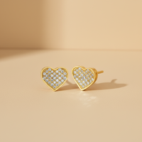 Boucles d'oreilles pour femmes en laiton plaqué rhodium, design créatif et tendance, entièrement serties de micro-pavés de zircon rond, motif cœur.