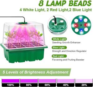 Couvercle de plateau de culture pour plantes de pépinière Kit de plateau de démarrage pour semis de germination à 12 cellules avec 5 lampes de culture en dôme Fonction minuterie - Product Image 5