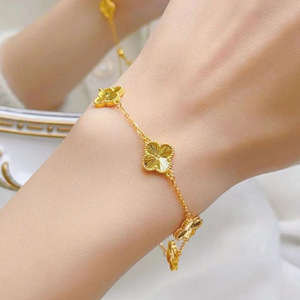 Mini 12mm Five-Flower Lucky Four-<b>Leaf</b> Clover Bracelet for Women, Adjustable, Versatile Jewelry, <b>Light</b> Luxury, High-End Style, - Product Image 1