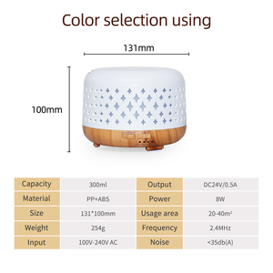 Humidificador de aire ultrasónico, difusor de luces LED de grano de madera para el hogar, difusor eléctrico de aceites esenciales - Product Image 2