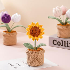 กระถางถักลายดอกทานตะวันดอกทิวลิปถักโครเชต์<span class=keywords><strong>ดอกไม้</strong></span>กระถางน่ารักของขวัญวันคริสต์มาสวาเลนไทน์ของตกแต่งดอกไม้แบบถักด้วยมือ - Product Image 4