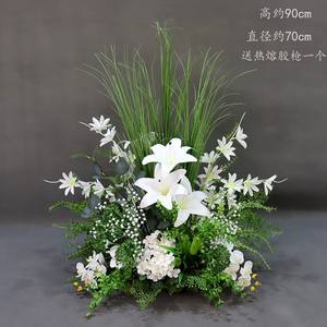 Nouvelle Arrivée : Boule Florale Artificielle Mori Vintage, Fleurs Blanches sur <span class=keywords><strong>Fond</strong></span> Vert, pour Scène de Mariage, Motif Chemin de Soie, en Pot - Product Image 4