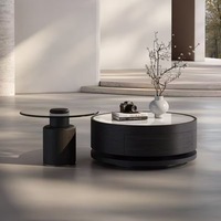 Ensemble de table basse ronde en bois et marbre de luxe moderne avec rangement, meubles de salon intérieur, élégant, créatif, unique, design