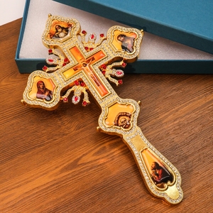 Cruz de Mano para Sacerdote, Chapada en Oro y Plata, con Caja de Regalo Azul, Decoración para <span class=keywords><strong>Altar</strong></span> de Ceremonia Religiosa Ortodoxa, ZDH-008 - Product Image 4