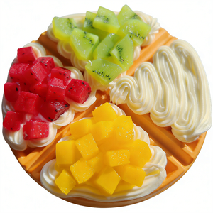 Modèle de gaufre réaliste en plastique écologique, faite à la main, fruits artificiels : kiwi, fruit du dragon, mangue, crème fouettée - Product Image 3