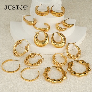 Boucles d'oreilles créoles tendance en acier inoxydable plaqué or 18 carats, hypoallergéniques, étanches, style coréen, bijoux de mode, personnalisation OEM JUSTOP - Product Image 6