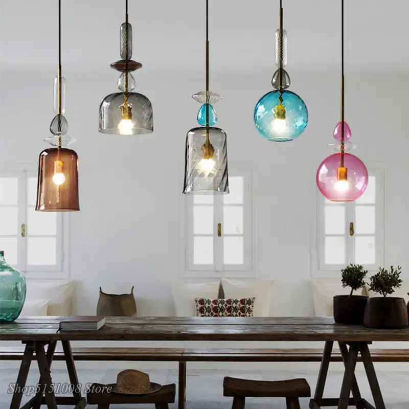 Modern renk şeker kolye ışıkları Nordic yaratıcı cam asılı lamba oturma odası için restoran Cafe ev aydınlatma mutfak armatürleri
