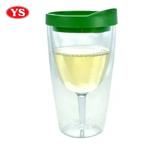 Customized 10 ounce Double layer Christmas plastic wine glass with lid