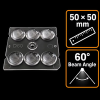 Lentille LED 6-en-1 60 degrés 50x50 pour éclairage public et tunnel, matériau PC de qualité optique, haute transmission, personnalisable OEM