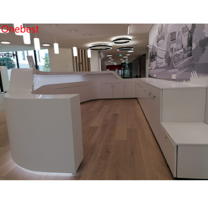 Maßgefertigter Empfangstresen mit Einbauten im Frontal-<span class=keywords><strong>Design</strong></span> aus Staron, Moderner U-förmiger Informationstresen für Bibliotheken - Product Image 6