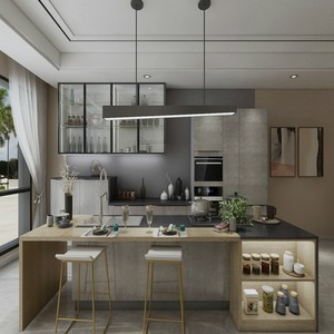 Cuisine Modulaire Moderne Haut de Gamme <span class=keywords><strong>CHIFFO</strong></span>, Ensemble Complet avec Portes en Verre, Design Écologique, Plans de Travail en Quartz, pour Appartement - Product Image 1