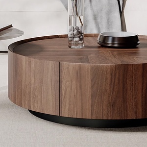 Bàn trà tròn gỗ óc chó hiện đại phong cách sang trọng nhẹ nhàng, có ngăn kéo, bàn cạnh sofa phòng khách, mặt bàn gỗ - Product Image 4