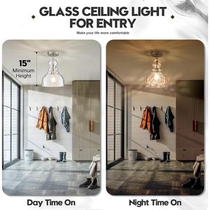 FookChak Pendentif moderne en verre de 10 pouces Pendentif îlot de cuisine en nickel brossé avec verre martelé pour l'espace de la pièce - Product Image 4