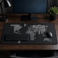 Tapis de Souris XXL Personnalisé avec Carte du Monde Typographique, Base en Caoutchouc Naturel Antidérapante, Bords Cousus, Résistant à l'Eau, Motif Logo, Taille Personnalisable