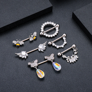 Ensemble de 10 anneaux de mamelon ronds en zircon en acier inoxydable 316L pour <span class=keywords><strong>piercing</strong></span> à clipser pour femmes et enfants bijoux de corps - Product Image 6