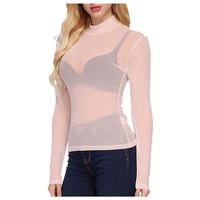 I-0489 Vente chaude Blouse transparente pour femmes Sexy à manches longues Tops en maille transparente