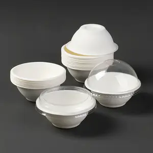 Mini 220ml ice cream Bowl Biodegradable Sugarcane pulp Disposable Salad Bowl Small Dessert Bowl with lid