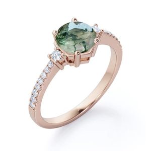 Anillo de compromiso de ágata de musgo redondo clásico de 1,25 quilates Moissanite delicado chapado en rodio para bodas y fiestas al mejor precio - Product Image 5