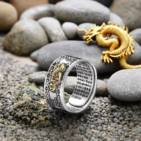 POYA Bijoux Rétro Coeur Sutra Anneau Hommes Thai Argent Style Chinois Pixiu Anneau Six Caractères Mantra Classique Cadeau De Mariage Accessoire