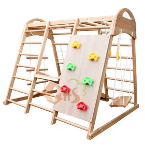 Marco de escalada de madera multifuncional para niños pequeños, rampa de cuerda, estilo oscilante, conjunto de gimnasio para interiores