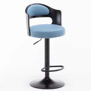Chaise de bar pivotante en tissu et cuir, design classique, hauteur réglable, tabouret, accoudoir arrière en bois, chaises de bar hautes, 360