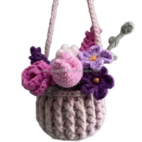 Nouvelle conception, décoration artisanale pour rétroviseur de voiture, plante en pot, fleur au crochet, ornement suspendu pour rétroviseur, accessoires de voiture Y