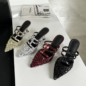 Sandalias de Moda 2024 en Oferta, Zapatos de Tacón Puntiagudos con Lentejuelas, Tacones Altos de 8.5 cm, Hipermercado - Product Image 2