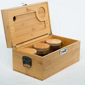 Boîte de rangement en bambou verrouillable avec logo personnalisé, plateau roulant intégré, anti-odeur, pour accessoires de fumage - Product Image 3