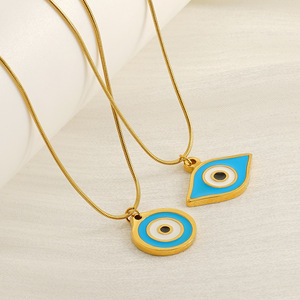 ZOGXIN Evil Eye Pendant Necklace Gold Blue Enamel Chain Women Fashion Jewelry Clavicle Chain Party Accessory - Product Image 2