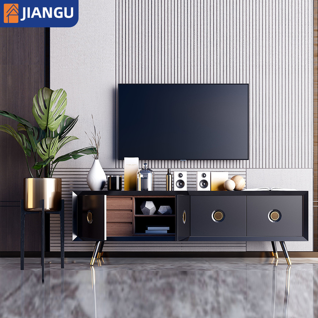 Light Luxury Modern Black TV Cabinet with Vertical Striped Design & Frosted Glass Panel for Living Room Sophistication MSTV-111